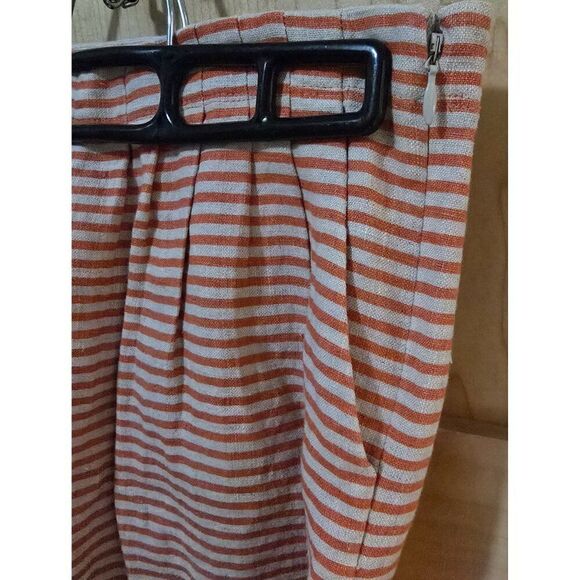 Loft sz 0 Orange & Purple Striped Mini Skirt W Pleats linen beach Nautical - Picture 5 of 11